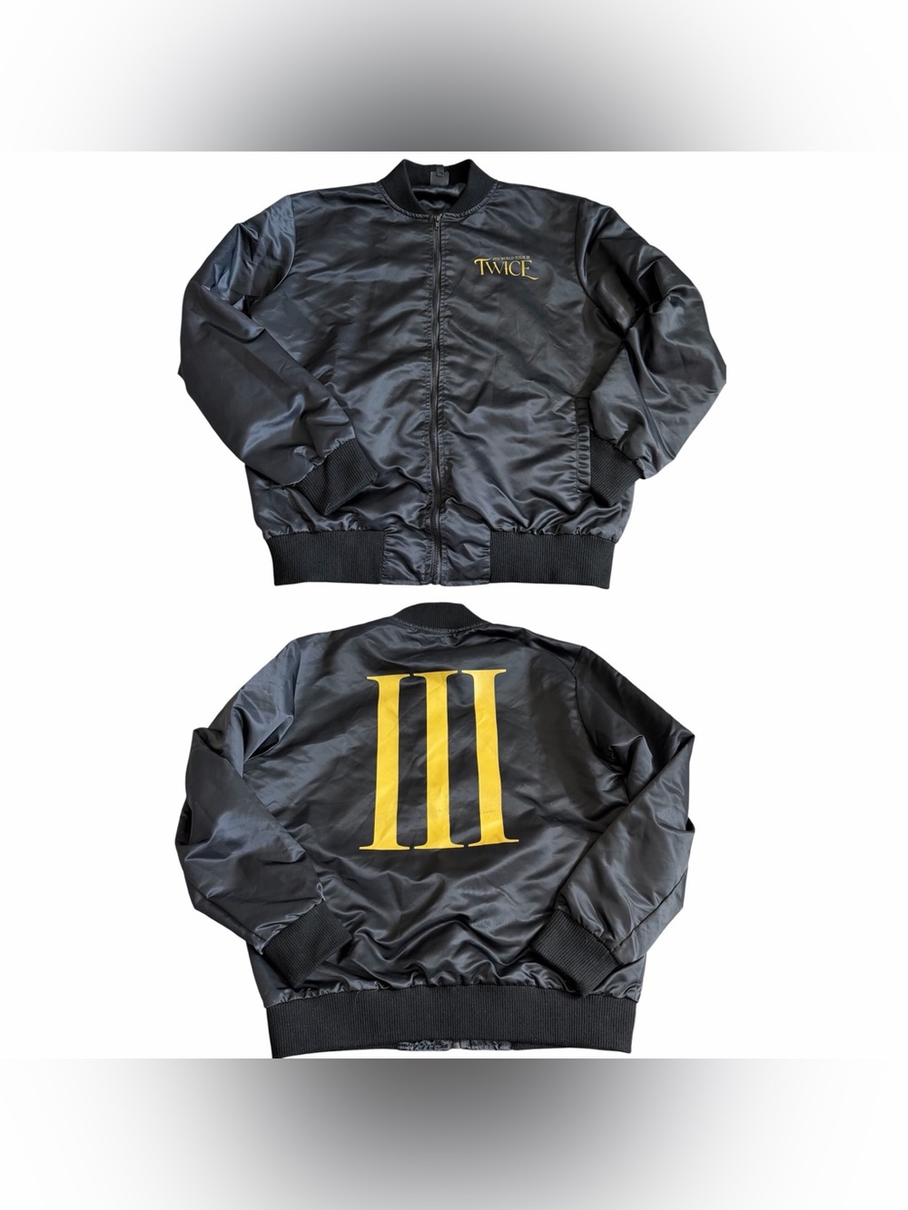 TWICE 4th World Tour "III" Bomber Jacket Sz 2XL Black Gold Official Merch Kpop